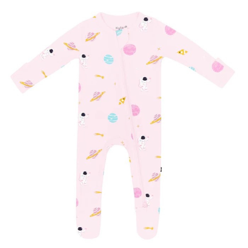 Kyte Baby Pink Sakura Pink Astronaut Print Footed Onesie